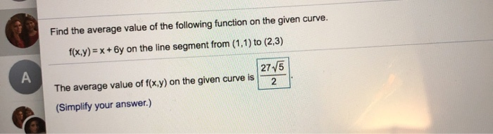 Solved Find the average value of the following function on | Chegg.com