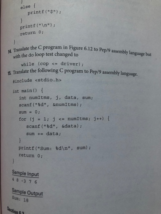 else { } 14. Translate the C program in Figure 6.12 | Chegg.com
