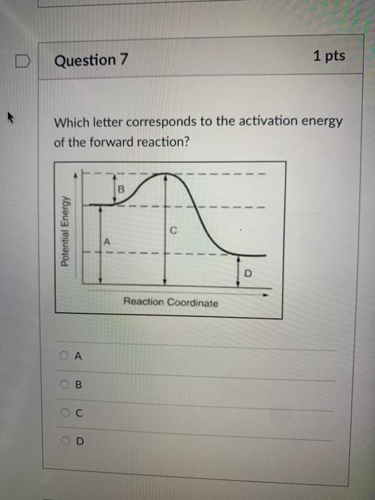 Solved Question 7 1 pts Which letter corresponds to the | Chegg.com