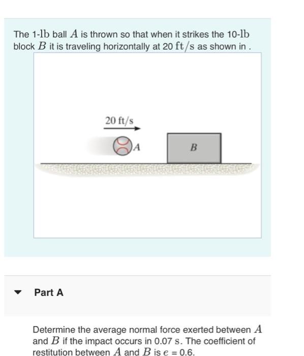 Solved The 1-lb Ball A Is Thrown So That When It Strikes The | Chegg.com