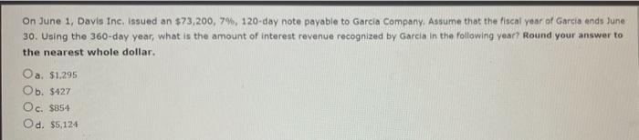 Solved On June 1, Davis Inc. Issued an $73,200,7$,120-day | Chegg.com
