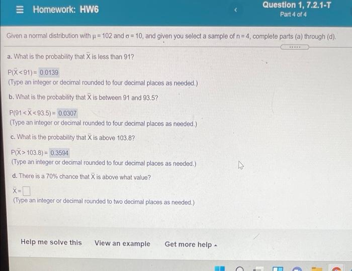 Solved = Homework: HW6 Question 1, 7.2.1-T Part 4 Of 4 Given | Chegg.com