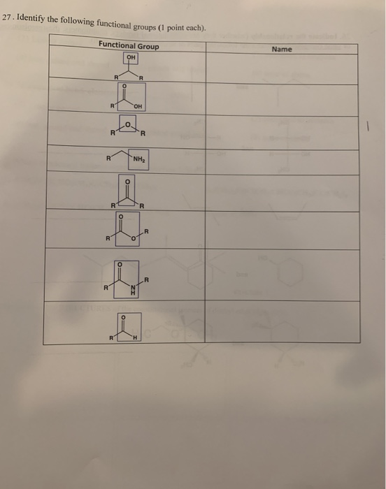 Solved 27. Identify the following functional groups (1 point | Chegg.com