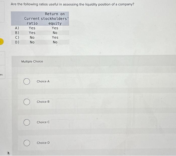 Solved Are the following ratios useful in assessing the | Chegg.com