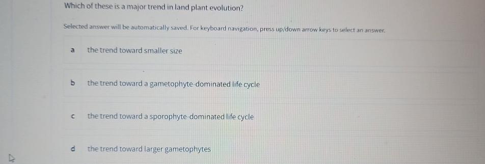 Solved Which of these is a major trend in land plant | Chegg.com