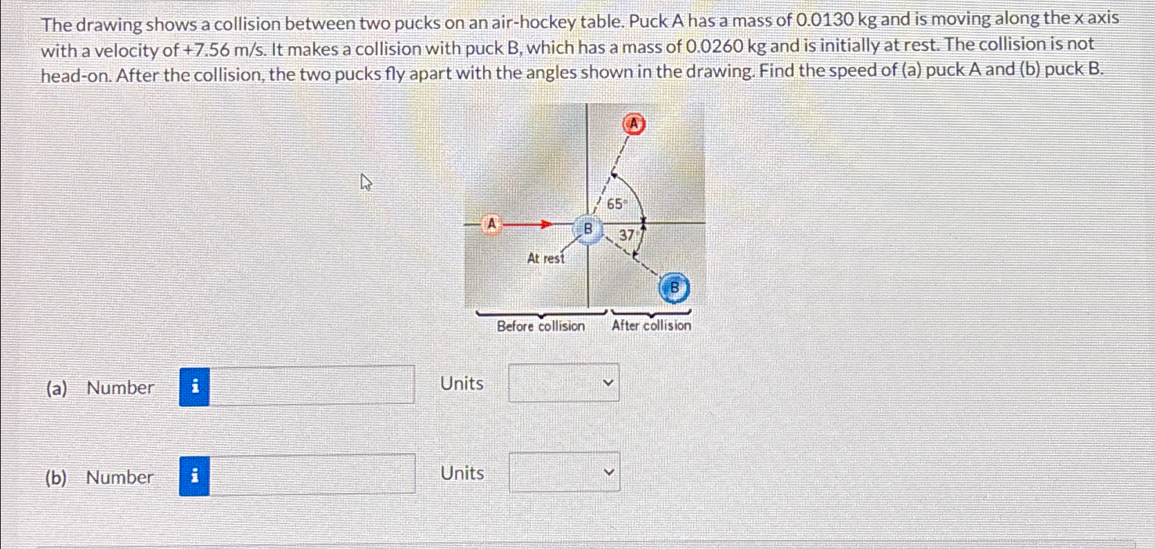 Solved The drawing shows a collision between two pucks on an | Chegg.com