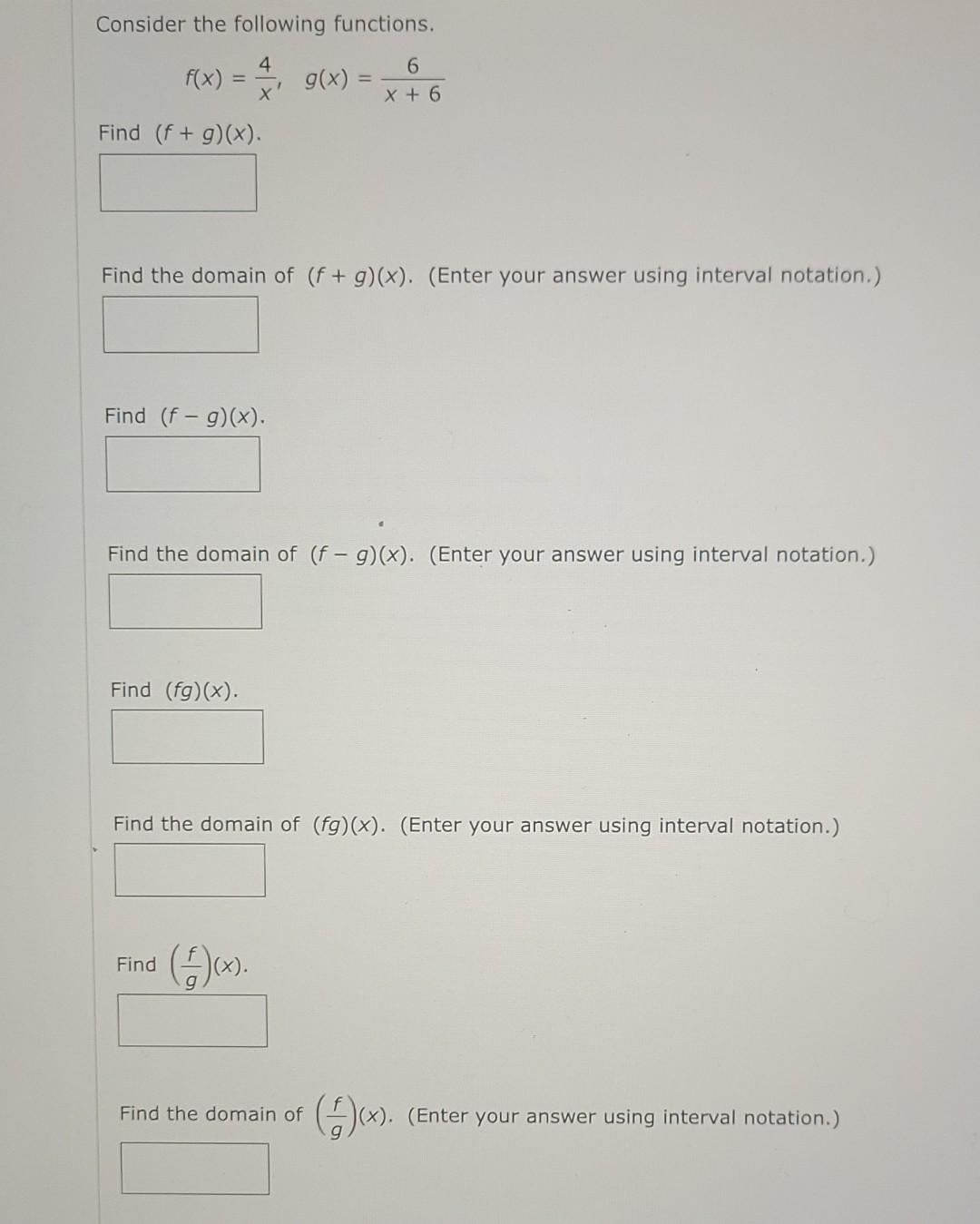 Solved Consider the following functions. 4 f(x) 6 X + 6 1 | Chegg.com