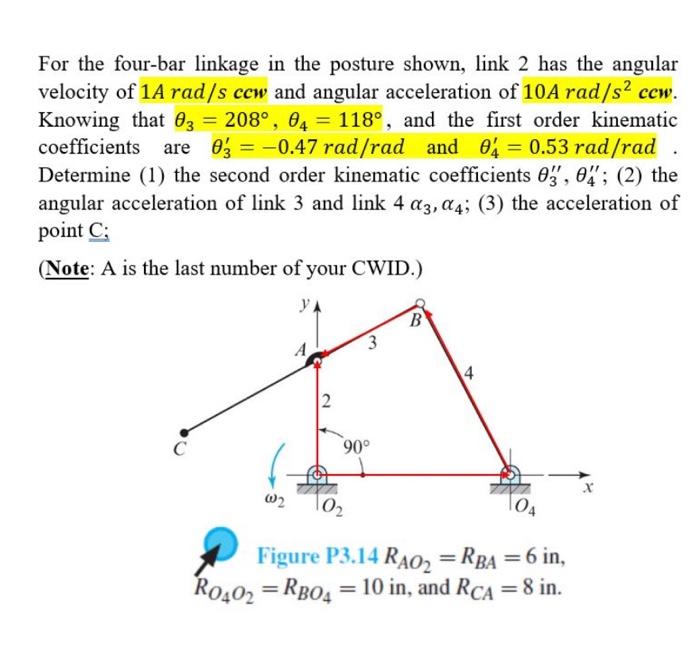 Solved 9 For the fourbar linkage in the posture shown, link