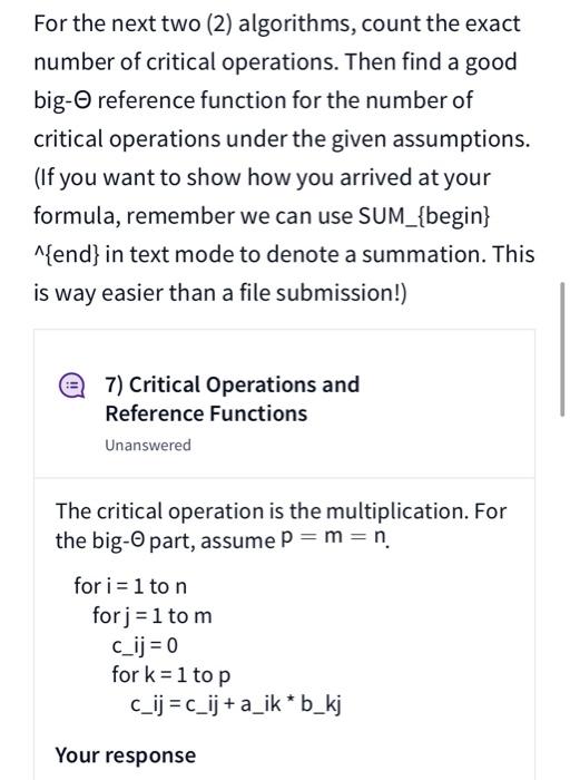 Solved For the next two (2) algorithms, count the exact | Chegg.com