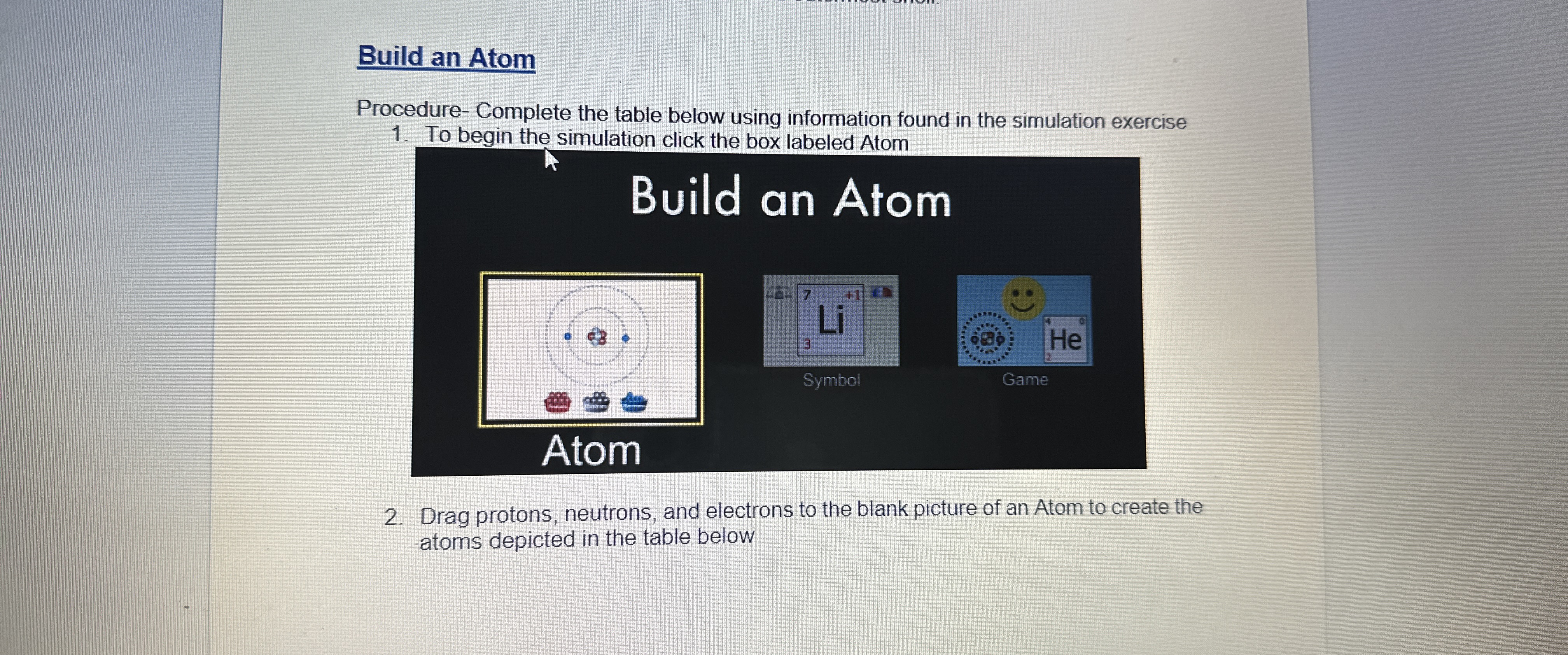 Build an AtomProcedure- ﻿Complete the table below | Chegg.com