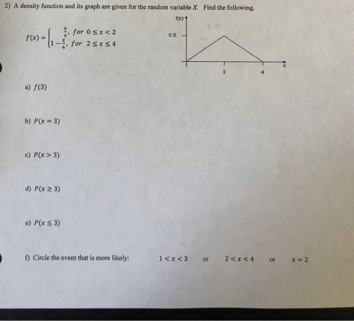 2) A density function and its graph are given for the | Chegg.com