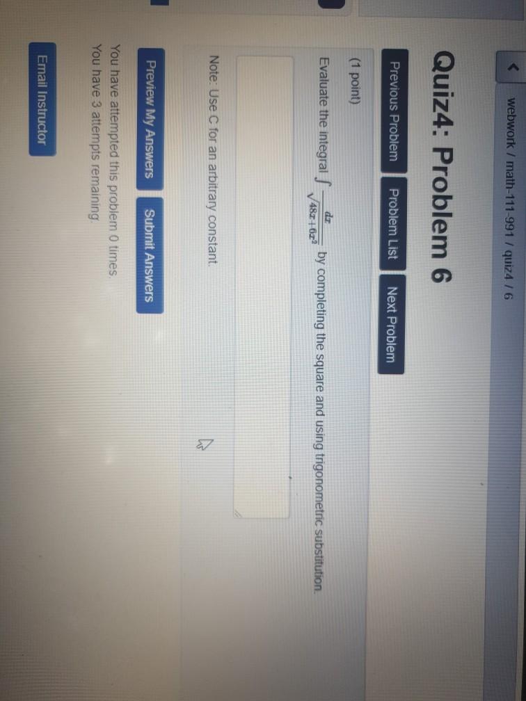 Solved webwork / math-111-991 / quiz4 / 6 Quiz4: Problem 6 | Chegg.com