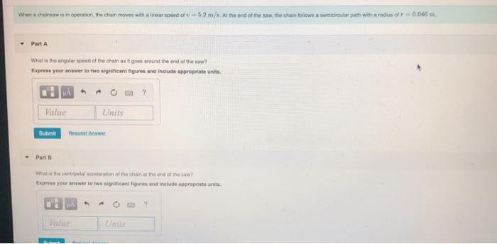 Solved When a chainsaw is in operation the chain moves with | Chegg.com