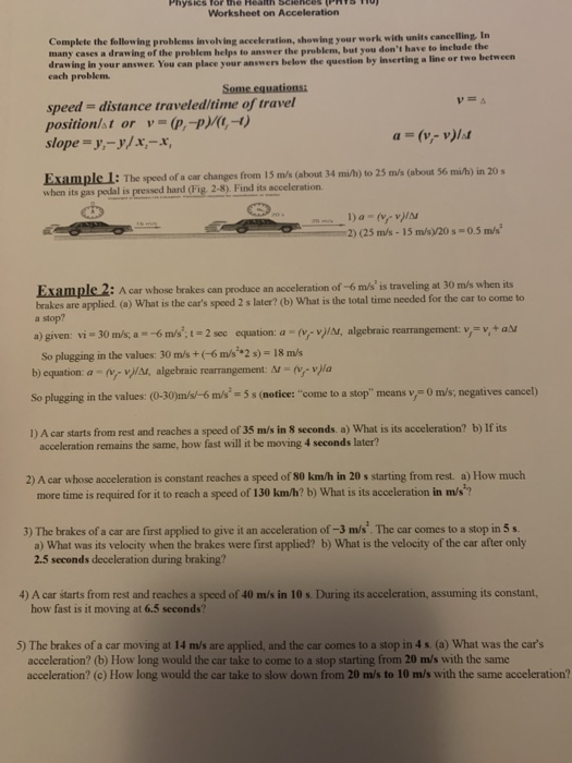 Solved SICS for the Health Worksheet on Acceleration