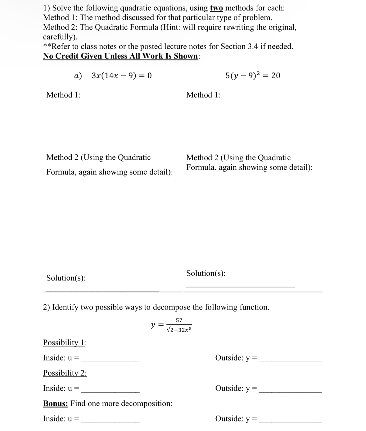 Solved Solve the following quadratic equations, using two | Chegg.com