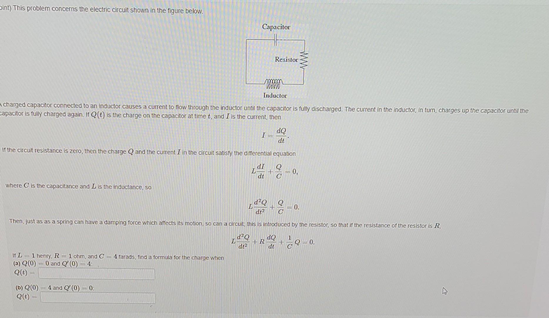 Solved int) This problem concerns the electric circuit shown | Chegg.com