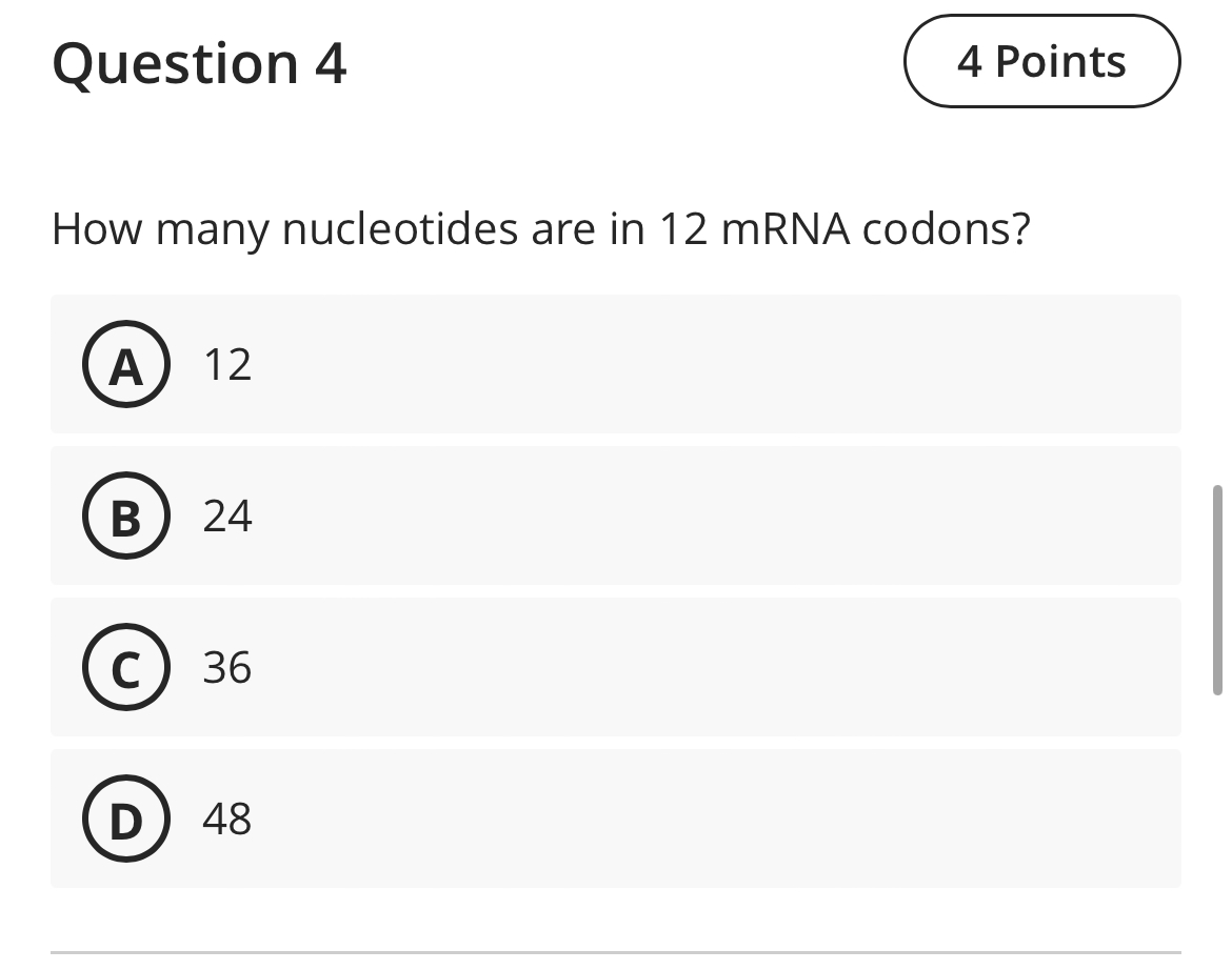 Solved Question 4How many nucleotides are in 12 ﻿mRNA | Chegg.com