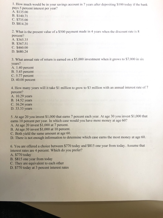 Solved 1 How Much Would Be In Your Savings Account In 7 Chegg