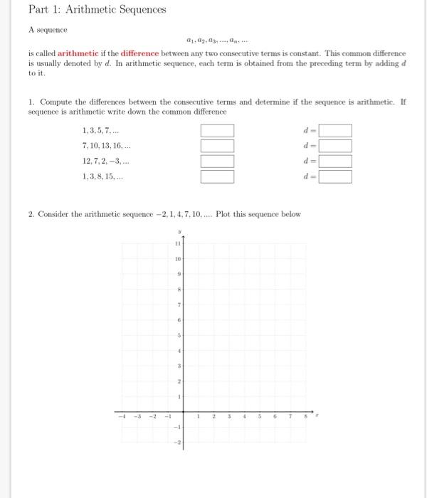 Solved Part 1: Arithmetic Sequences A sequence 01.12.03 is | Chegg.com