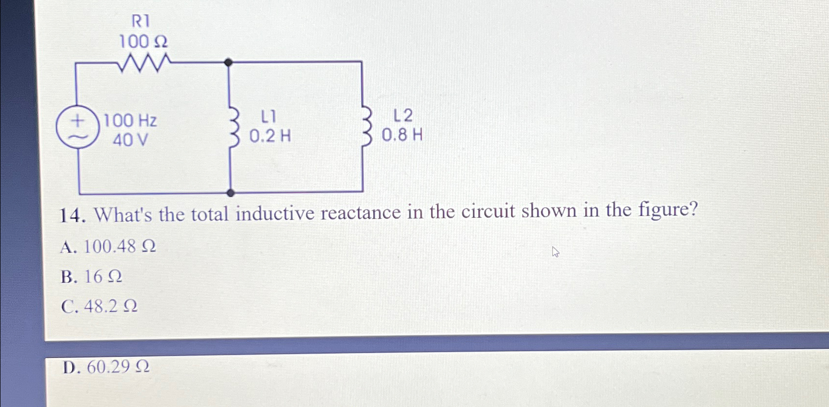 Solved What's the total inductive reactance in the circuit | Chegg.com