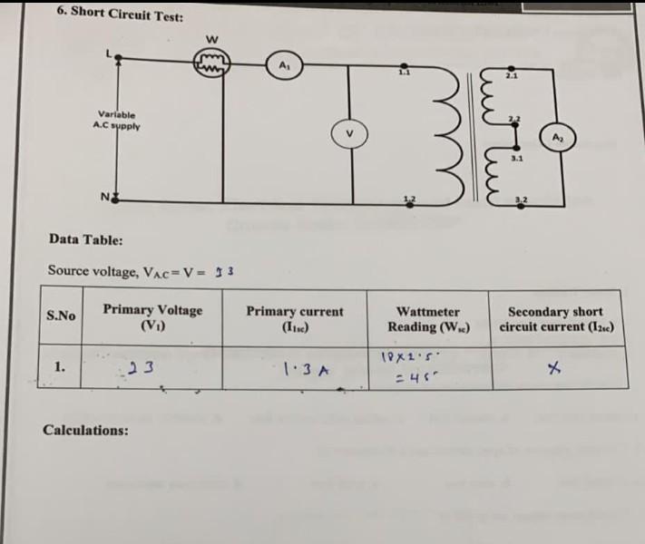 Solved Data Table Source voltage, VAC=V=∑0V Calculations6.