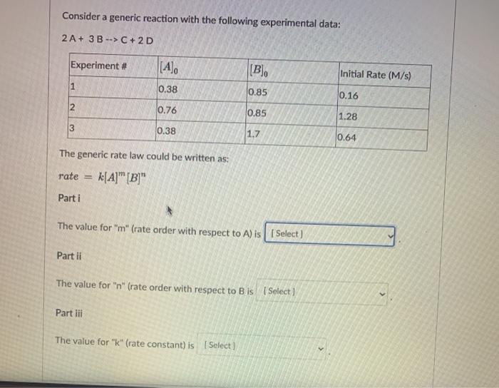 Solved Consider a generic reaction with the following | Chegg.com