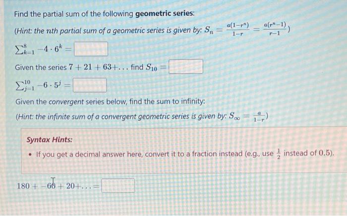 how to find the nth partial sum of a geometric series