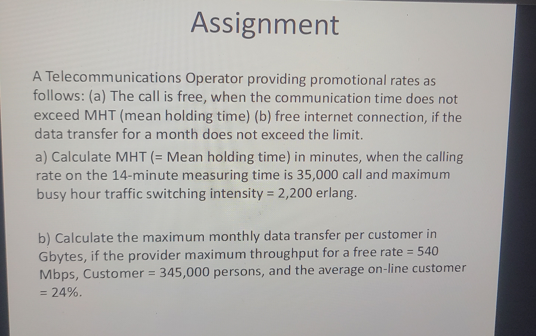 Solved AssignmentA Telecommunications Operator providing | Chegg.com