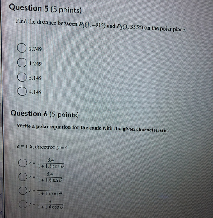 Solved Question 5 (5 points) Find the distance between P (1, | Chegg.com