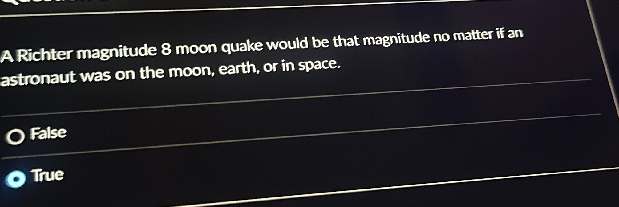 Solved A Richter magnitude 8 ﻿moon quake would be that | Chegg.com