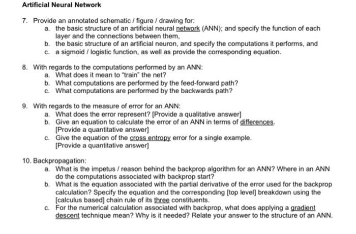 Solved Artificial Neural Network 7. Provide an annotated | Chegg.com