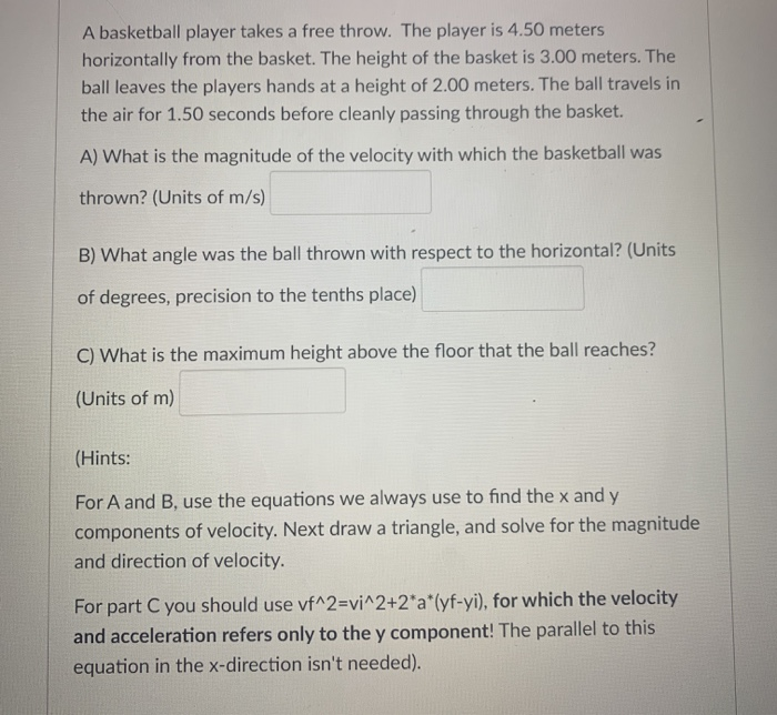 Solved A basketball player takes a free throw. The player is | Chegg.com
