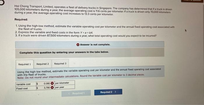 Solved Hoi Chong Transport, Limited, operates a fleet of | Chegg.com