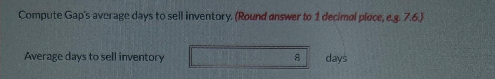 Solved Compute Gaps Average Days To Sell Inventory Round