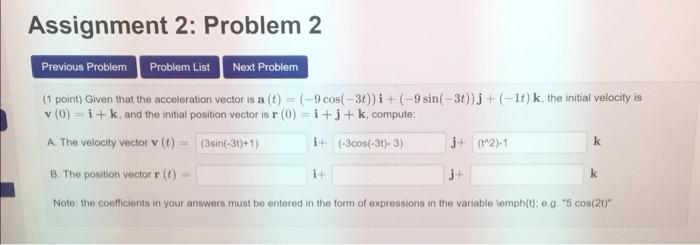 Solved Assignment 2: Problem 2 Previous Problem Problem List | Chegg.com