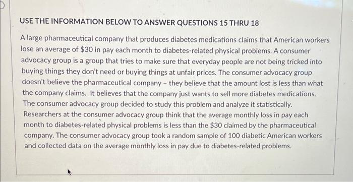 Solved USE THE INFORMATION BELOW TO ANSWER QUESTIONS 15 THRU | Chegg.com