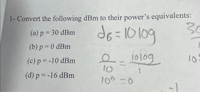 Solved 1- Convert the following dBm to their power's | Chegg.com