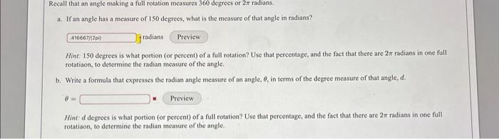 Solved a. If an angle has a measure of 150 degrees, what is | Chegg.com