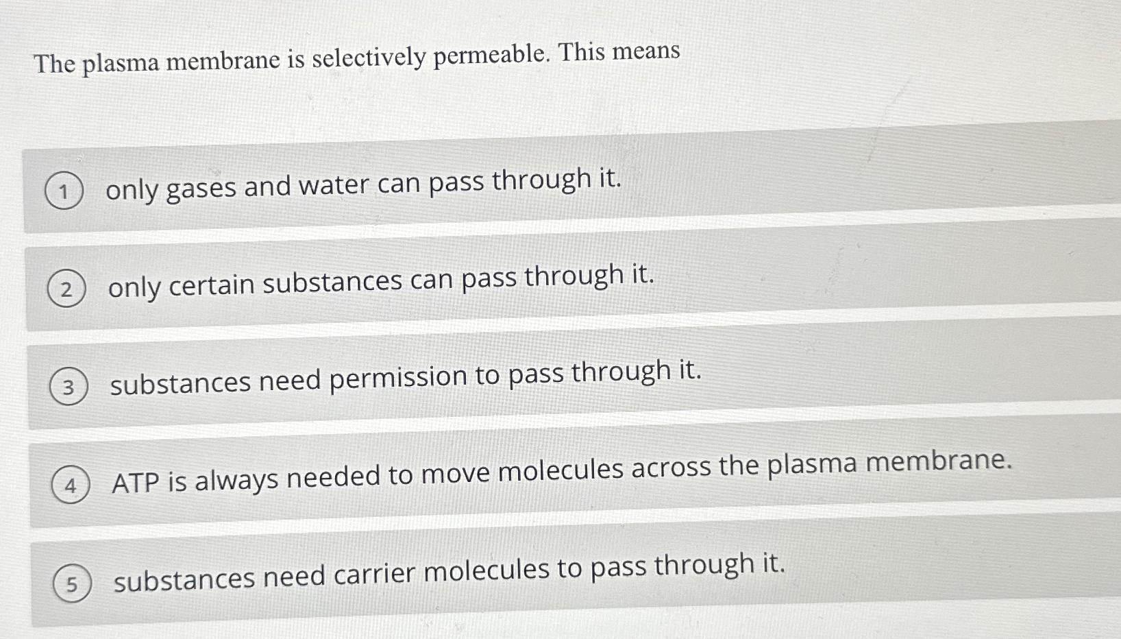 Solved The Plasma Membrane Is Selectively Permeable. This | Chegg.com