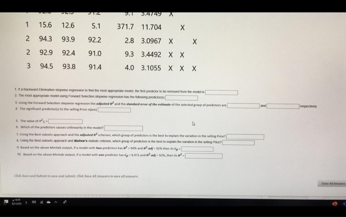 Solved 1 15.6 12.6 2 94. 393. 9 2 92.9 92.4 3 94.5 93.8 5.1 | Chegg.com