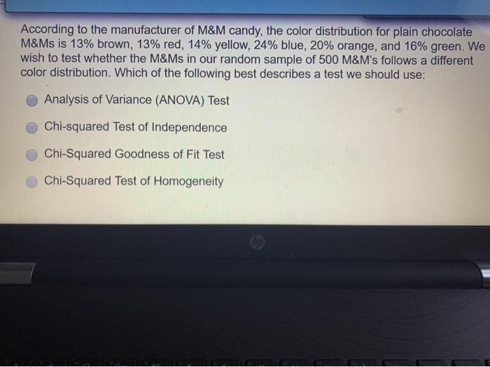 Solved According to the manufacturer of M&M candy, the color