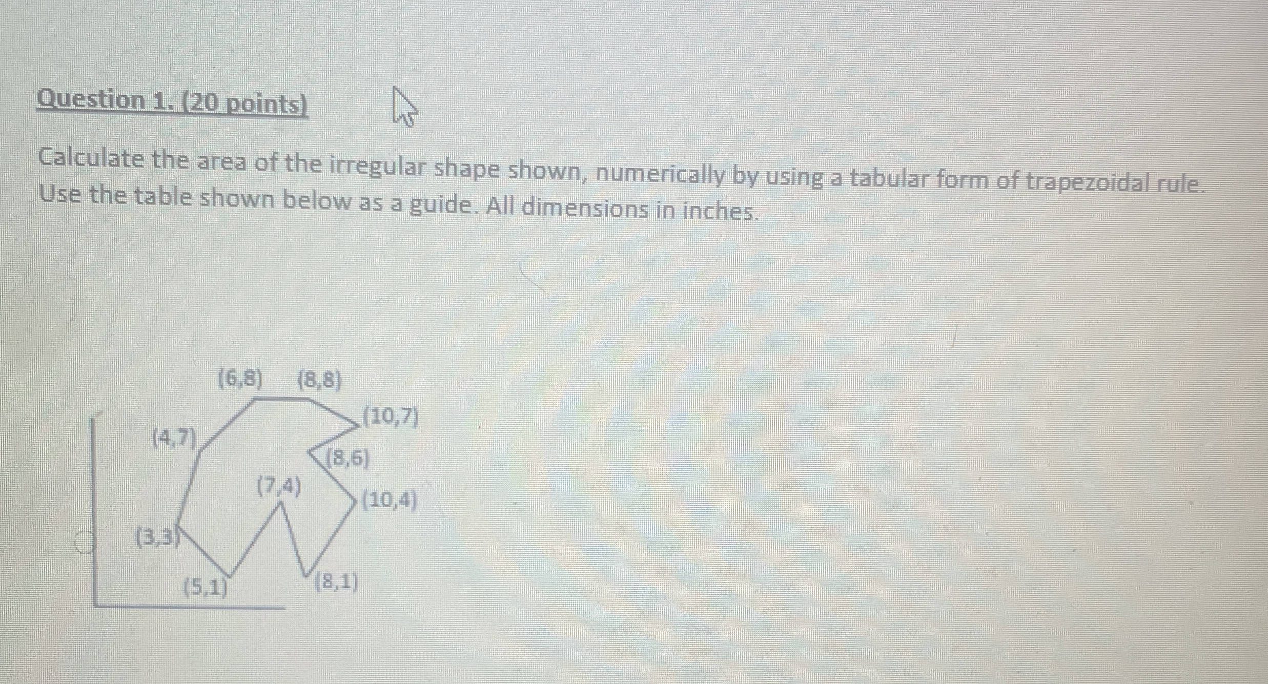 Solved Question 1. (20 ﻿points)Calculate the area of the | Chegg.com