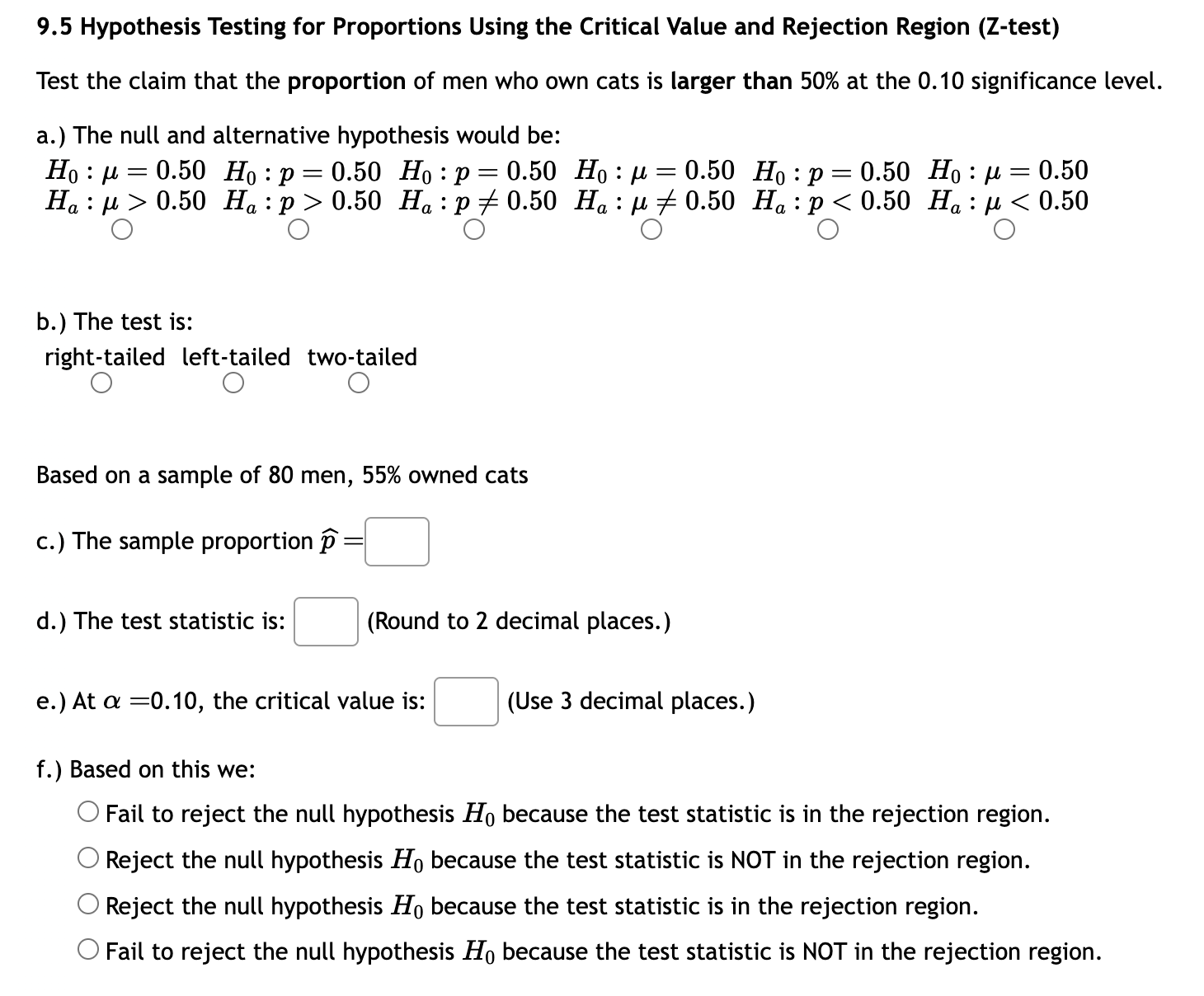 Solved 9.5 ﻿Hypothesis Testing for Proportions Using the | Chegg.com