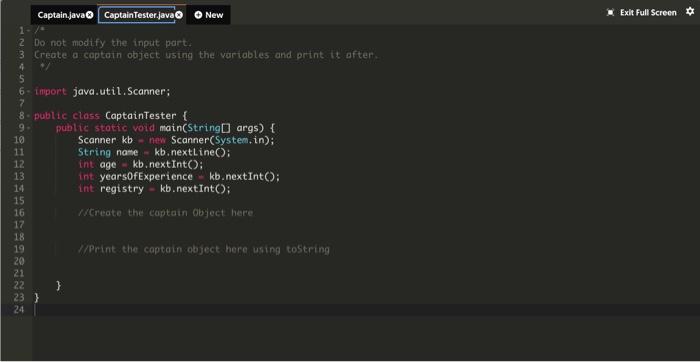 Solved You will write two separate classes. A Captain class | Chegg.com
