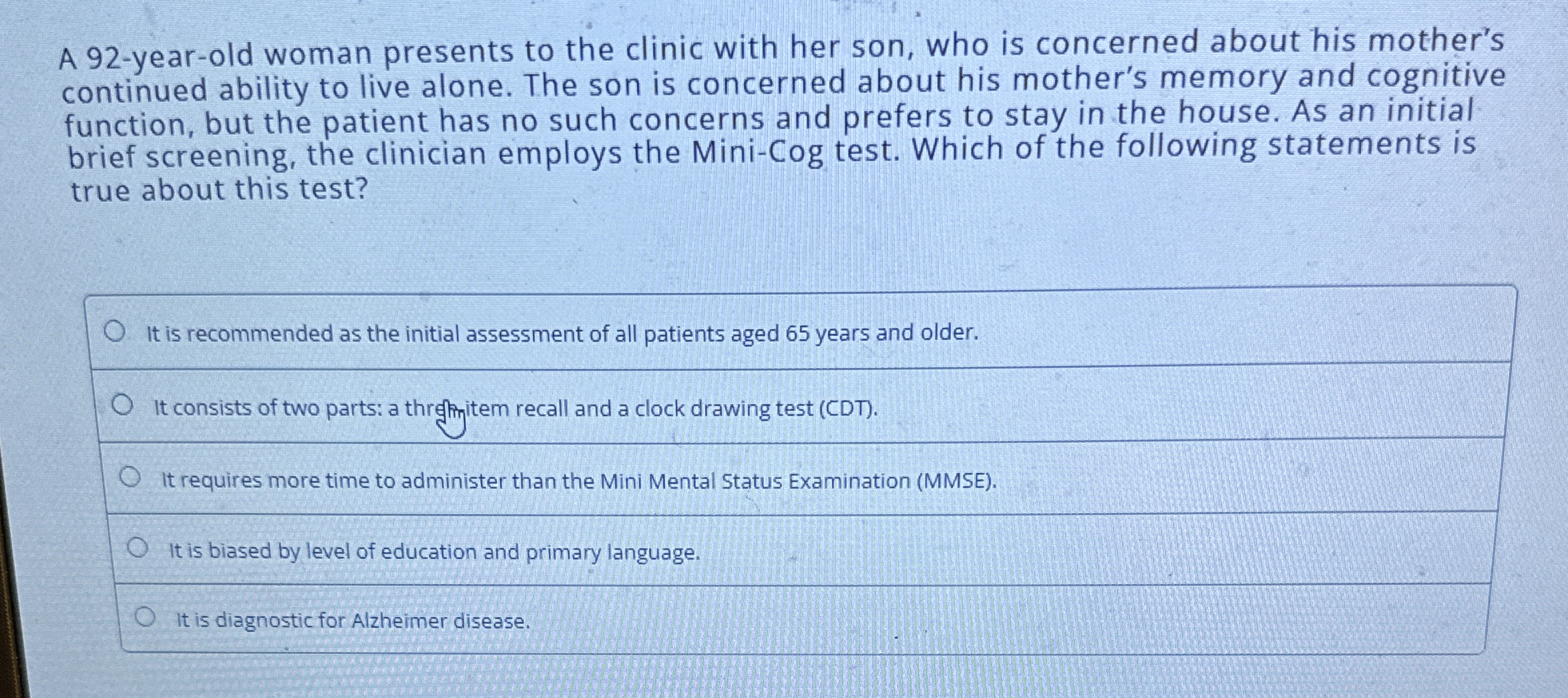 Solved A 92-year-old woman presents to the clinic with her | Chegg.com