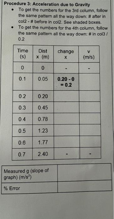 Solved Procedure 3: Acceleration due to Gravity . To get the | Chegg.com