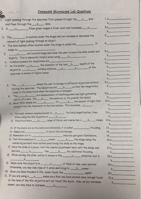 Solved Compound Microscope Lab Questions 1. Light passing | Chegg.com