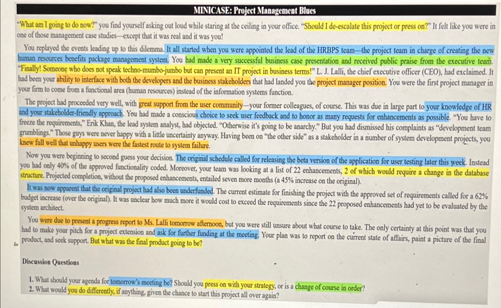 Solved MINICASx: Project Management Blues"What am I going to | Chegg.com