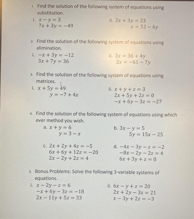 Solved 1 Find The Solution Of The Following System Of Chegg Com