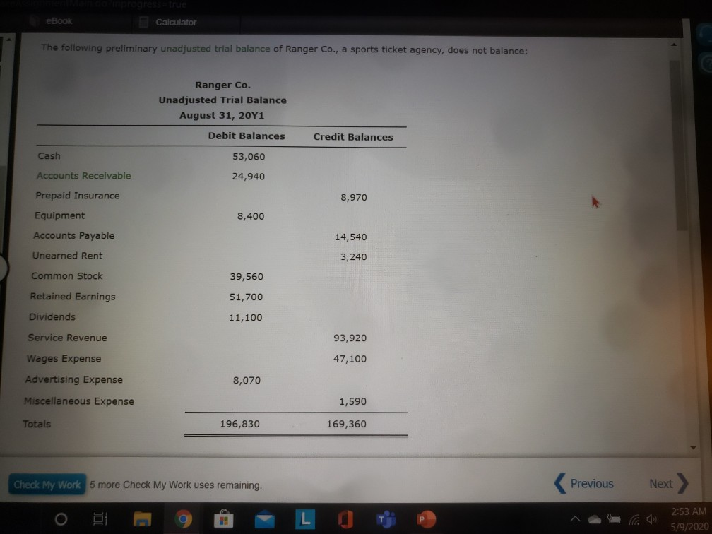 Solved eBook Calculator The following preliminary unadjusted